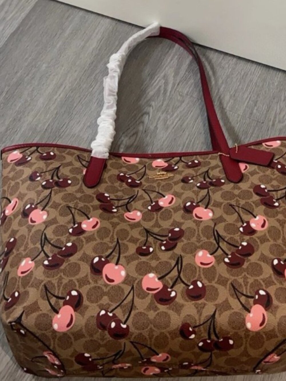 COACH Gallery Tote Bag in Signature Canvas with Cherry Print - Picture 4 of 8